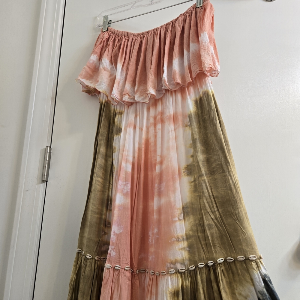 de mil amores Boho Tie-Dye Strapless Maxi Dress with conchas, Pink, One Size - Picture 6 of 16